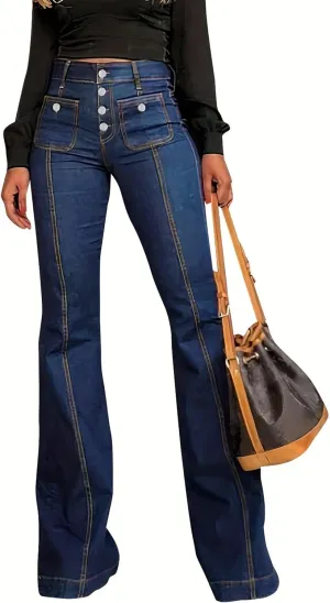 Women Womens Flare Jeans High Waisted Wide Leg Bell Bottom Jeans Loose Baggy Jeans Denim Pants