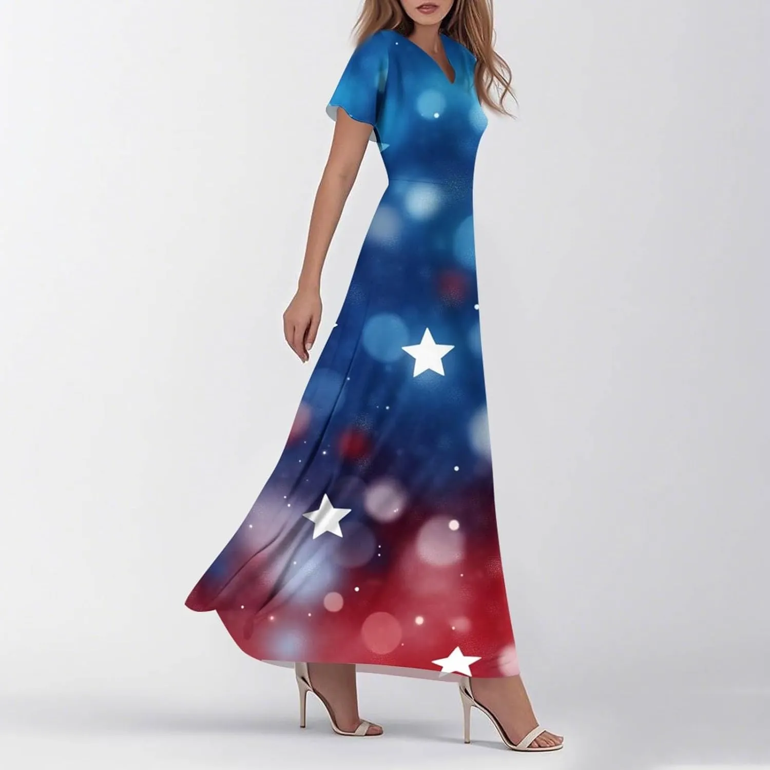 Women's 2025 Summer Maxi Dress Elegant Casual Floral Print Bohemian Dress Ruffle Sleeve V Neck Beach Swing Dresses