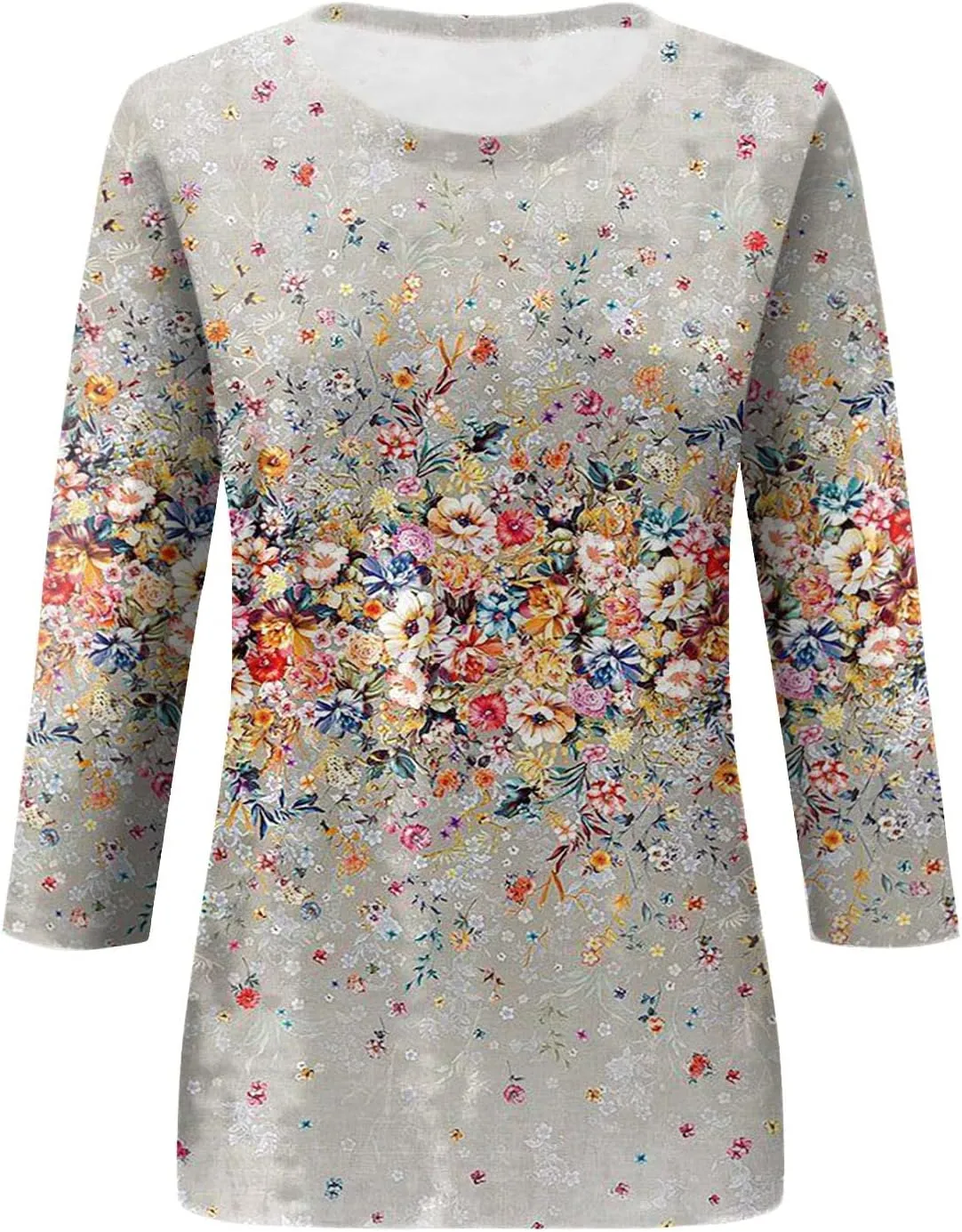 Womens 3/4 Sleeve Tops 2025 Spring Print Round Neck Shirts Loose Fit Three Quarter Sleeve Tshirts