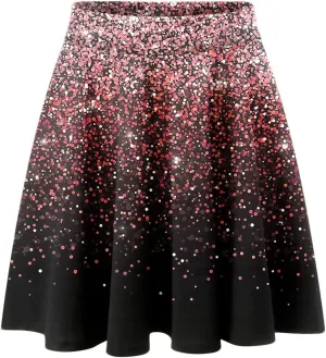 Womens A Line Midi Skirt High Elastic Waist Sequin Skirts Pleated Ruffle Hem Mini Vintage Elegant Casual Skirts