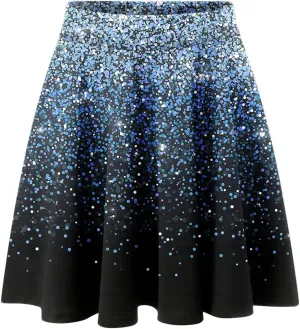 Womens A Line Midi Skirt High Elastic Waist Sequin Skirts Pleated Ruffle Hem Mini Vintage Elegant Casual Skirts