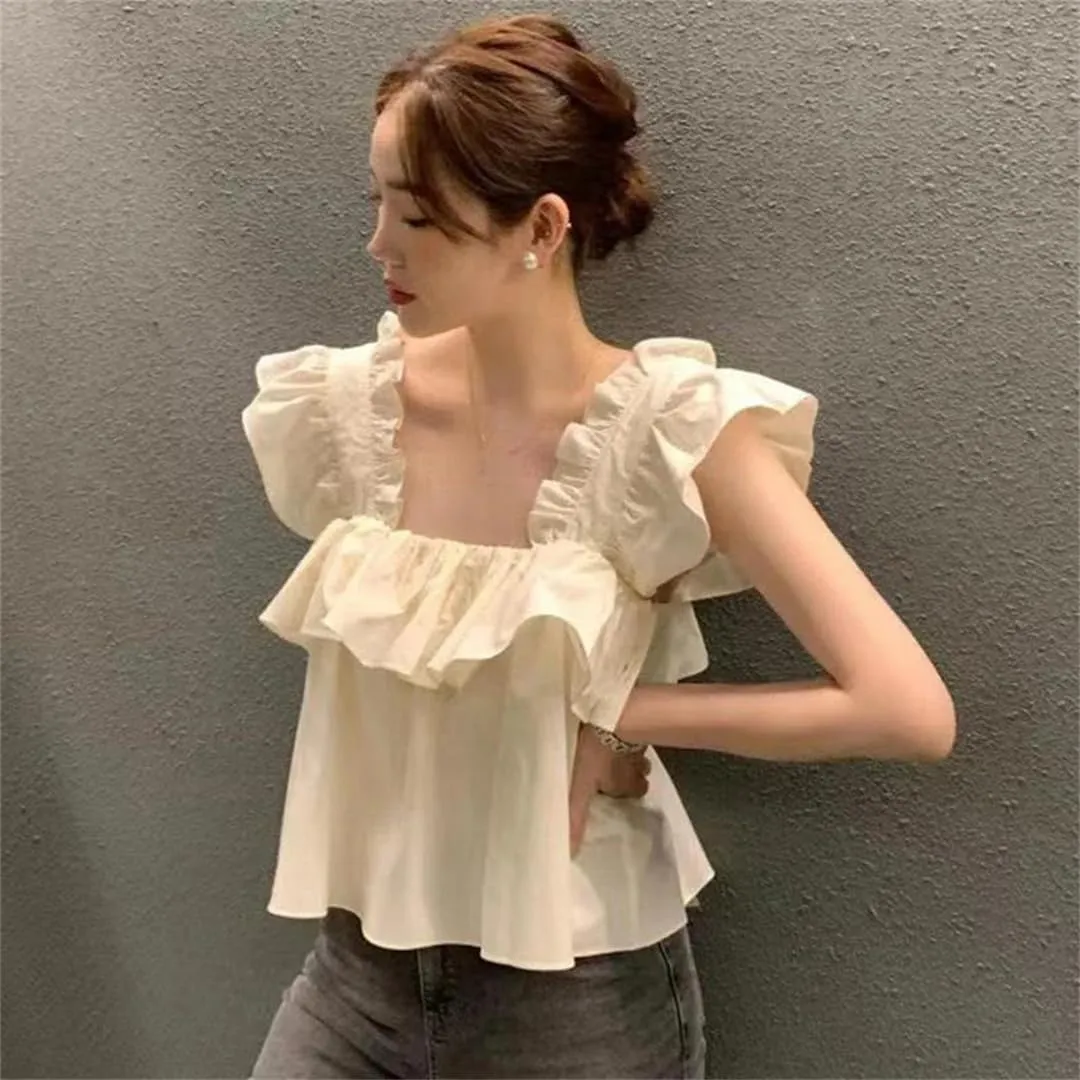 Women's Camisole Shirt Summer Women's Ruffled Loose Flying Sleeve Shirt