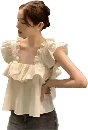 Women's Camisole Shirt Summer Women's Ruffled Loose Flying Sleeve Shirt