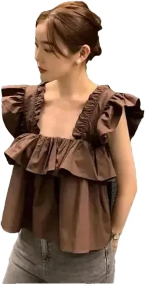 Women's Camisole Shirt Summer Women's Ruffled Loose Flying Sleeve Shirt