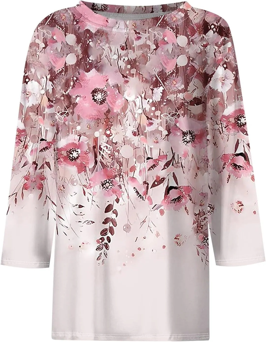 Women's Casual Crew-Neck 3/4 Sleeve Floral Print Loose Blouse Top for Spring Summer Fashion Outfit 2025