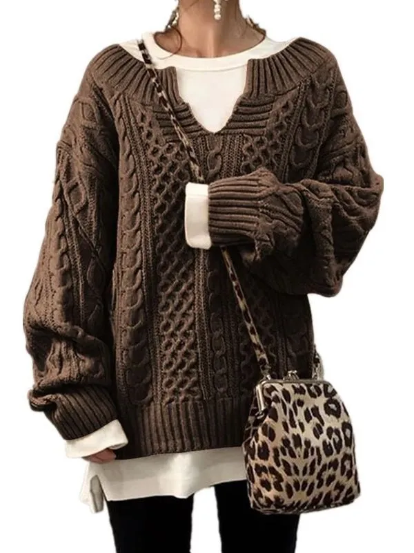 Women's Classic Knitted Hemp Pattern Casual Sweaters