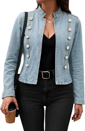 Womens Cropped Jean Jacket 2025 Trendy Lightweight Denim Jacket Slim Fit Button Open Front Tunic Shacket