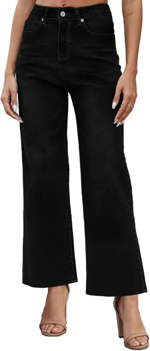 Womens Cropped Jeans high Waisted Wide Leg Baggy Jeans for Women