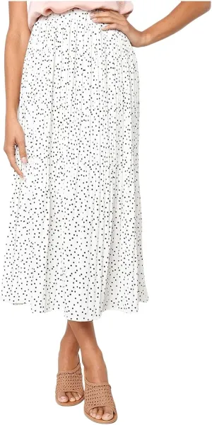 Women's Elastic High Waisted Polka Dot A Line Pleated Swing Bohemian Maxi Skirt Flowly Elegant Casual Midi Dress