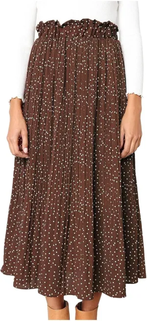 Women's Elastic High Waisted Polka Dot A Line Pleated Swing Bohemian Maxi Skirt Flowly Elegant Casual Midi Dress