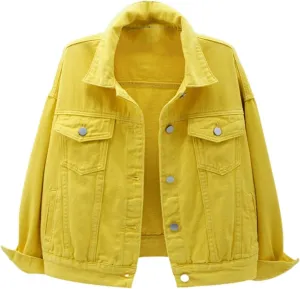 Women's Fashion Casual Colorful Solid Size Large Pocket Button Denim Coat Women's Short Coat Ladies Denim Jacket