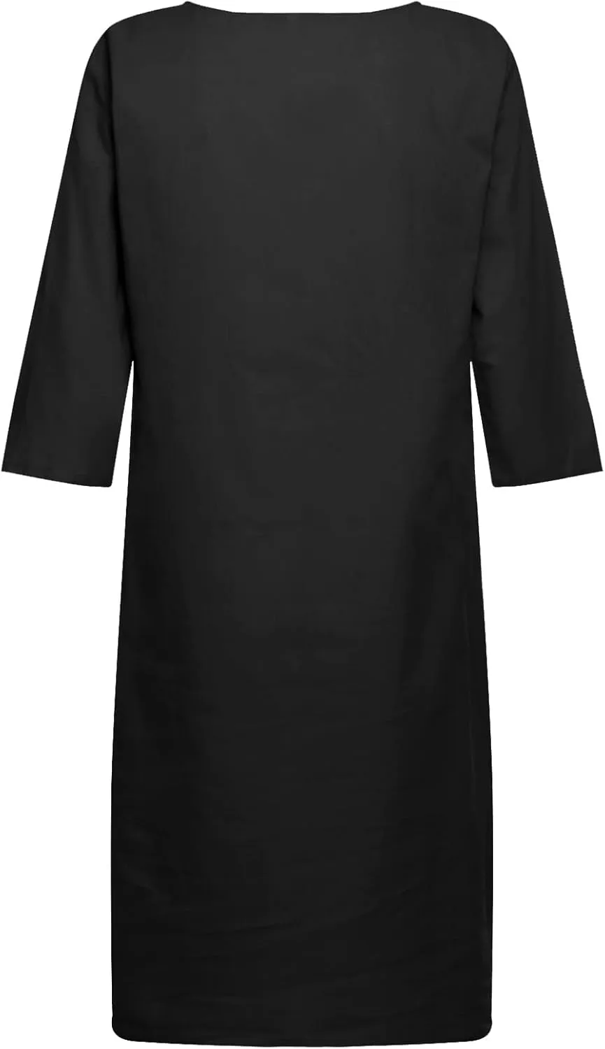 Women's Fashion Linen Short Dress Elegant Casual Half Sleeve Dresses Pullover V Neck Shirt Dresses for Women