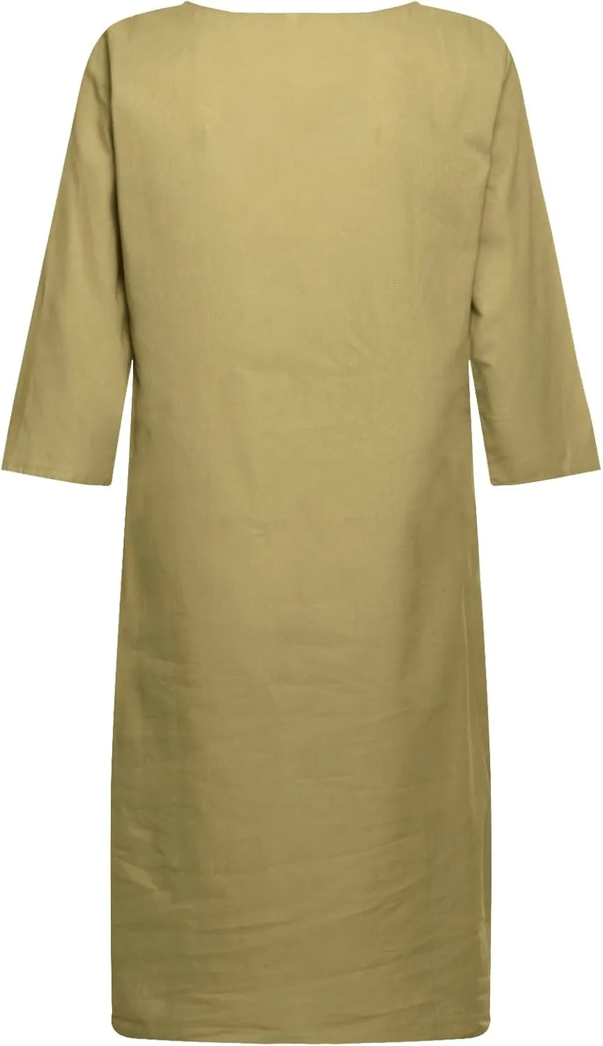 Women's Fashion Linen Short Dress Elegant Casual Half Sleeve Dresses Pullover V Neck Shirt Dresses for Women