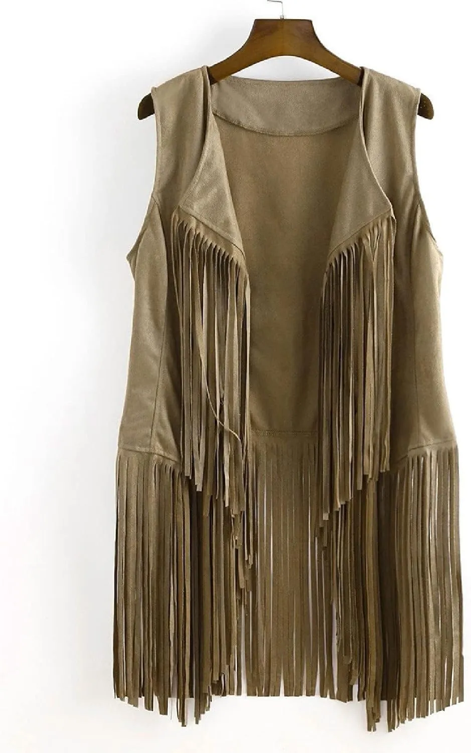 Womens Faux Suede Tassels Vest Vintage 70s Hippie Sleeveless Cowgirl Western Vest Open Front Cardigan Jackets
