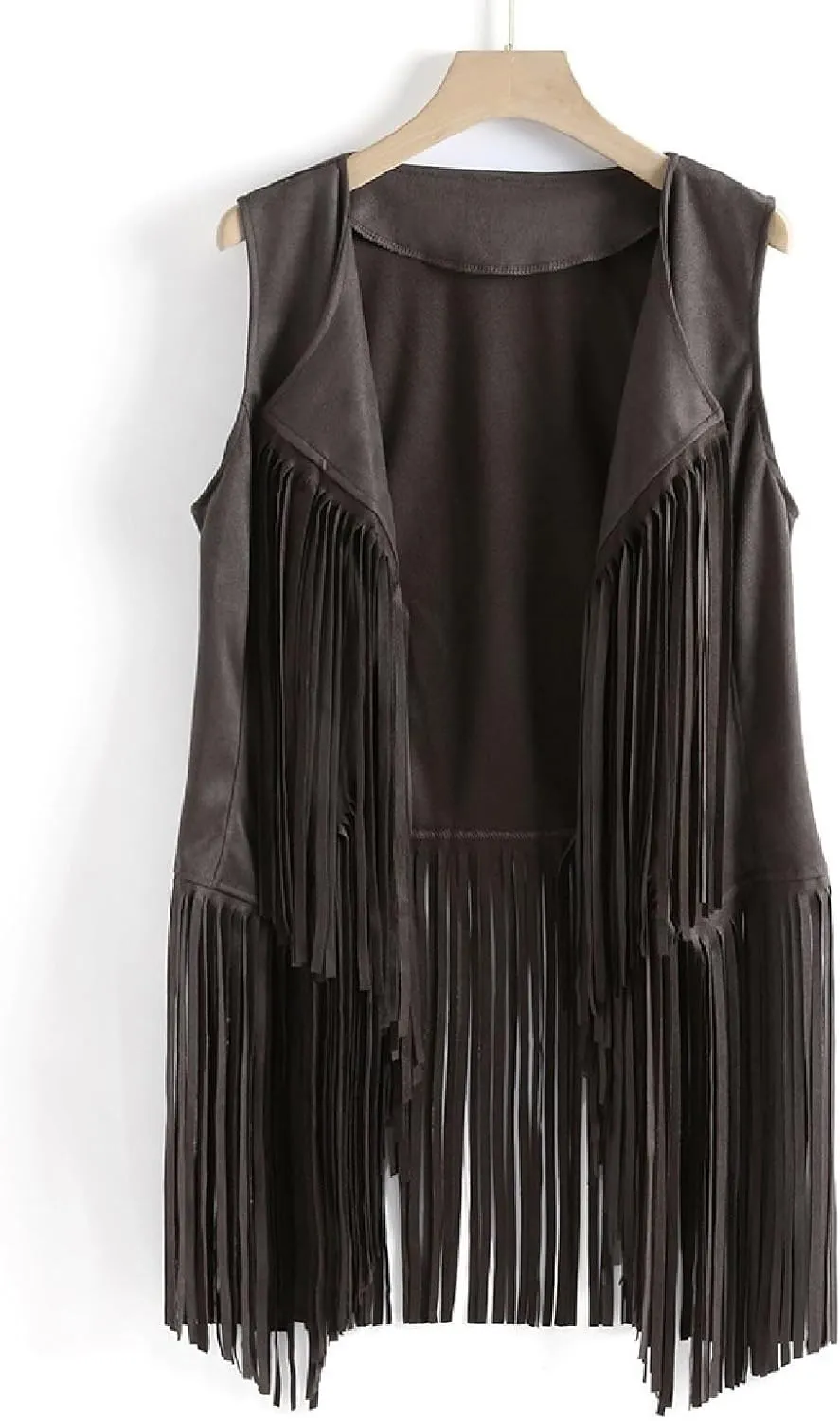 Womens Faux Suede Tassels Vest Vintage 70s Hippie Sleeveless Cowgirl Western Vest Open Front Cardigan Jackets