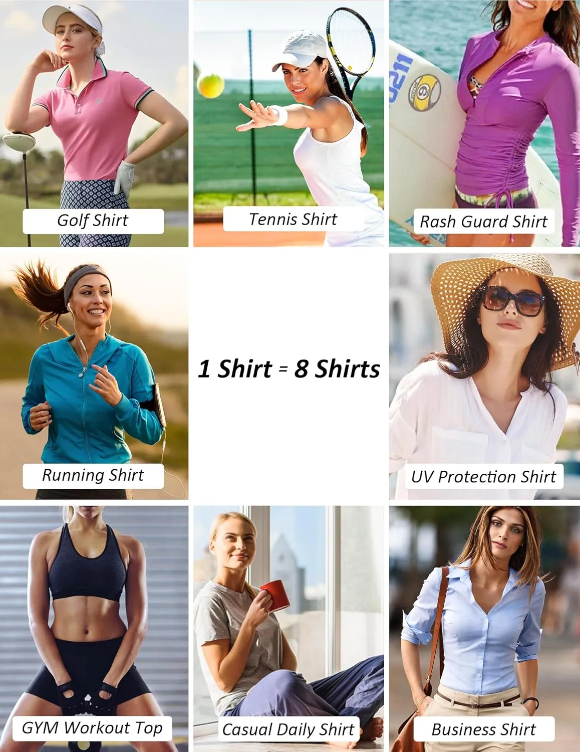 Women's Golf Polo Long Sleeve Workout Tops V Neck UPF 50  Sun Protection Quick Dry Lightweight Active Tennis Shirts