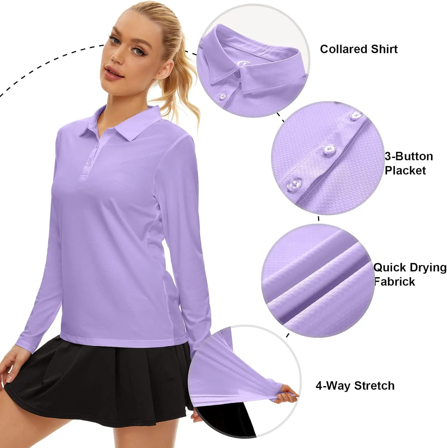 Women's Golf Shirt Long Sleeve Polo Shirt UPF50  Sun Protection Moisture Wicking Quick Dry Golf Polo Shirt