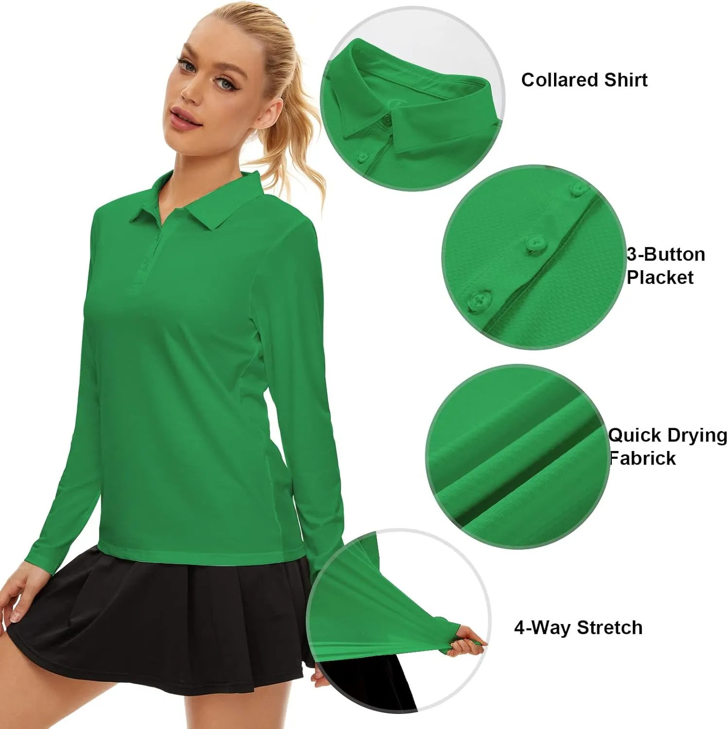 Women's Golf Shirt Long Sleeve Polo Shirt UPF50  Sun Protection Moisture Wicking Quick Dry Golf Polo Shirt