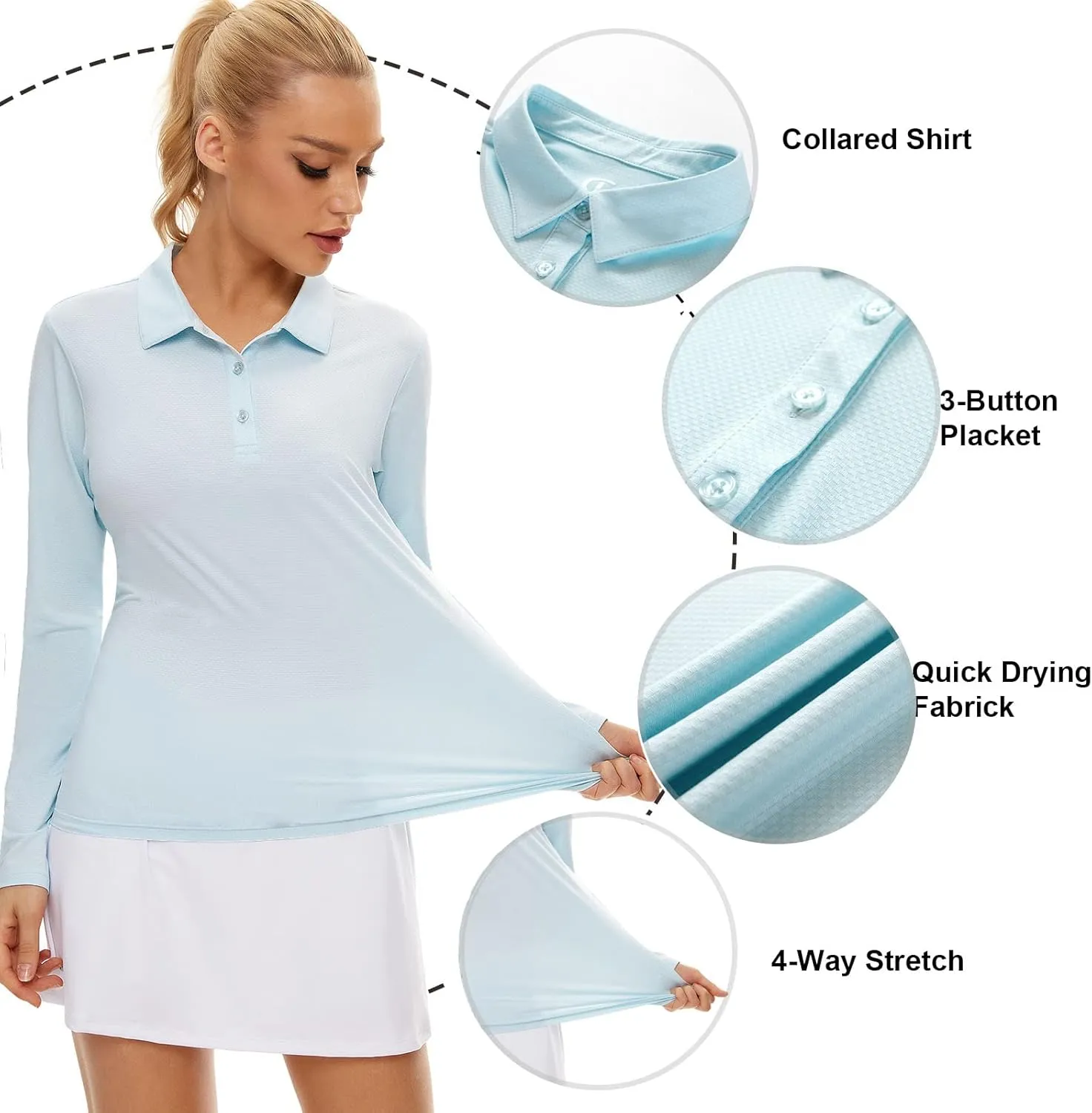 Women's Golf Shirt Long Sleeve Polo Shirt UPF50  Sun Protection Moisture Wicking Quick Dry Golf Polo Shirt