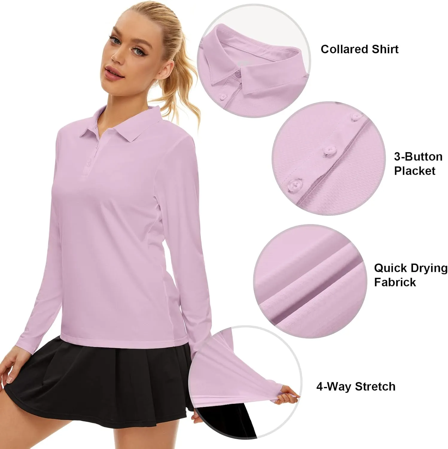 Women's Golf Shirt Long Sleeve Polo Shirt UPF50  Sun Protection Moisture Wicking Quick Dry Golf Polo Shirt