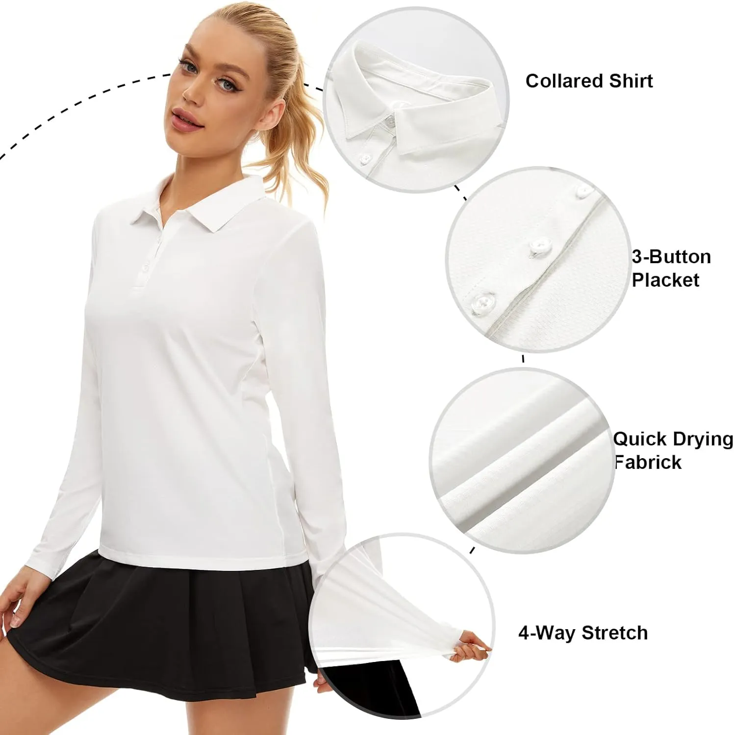 Women's Golf Shirt Long Sleeve Polo Shirt UPF50  Sun Protection Moisture Wicking Quick Dry Golf Polo Shirt