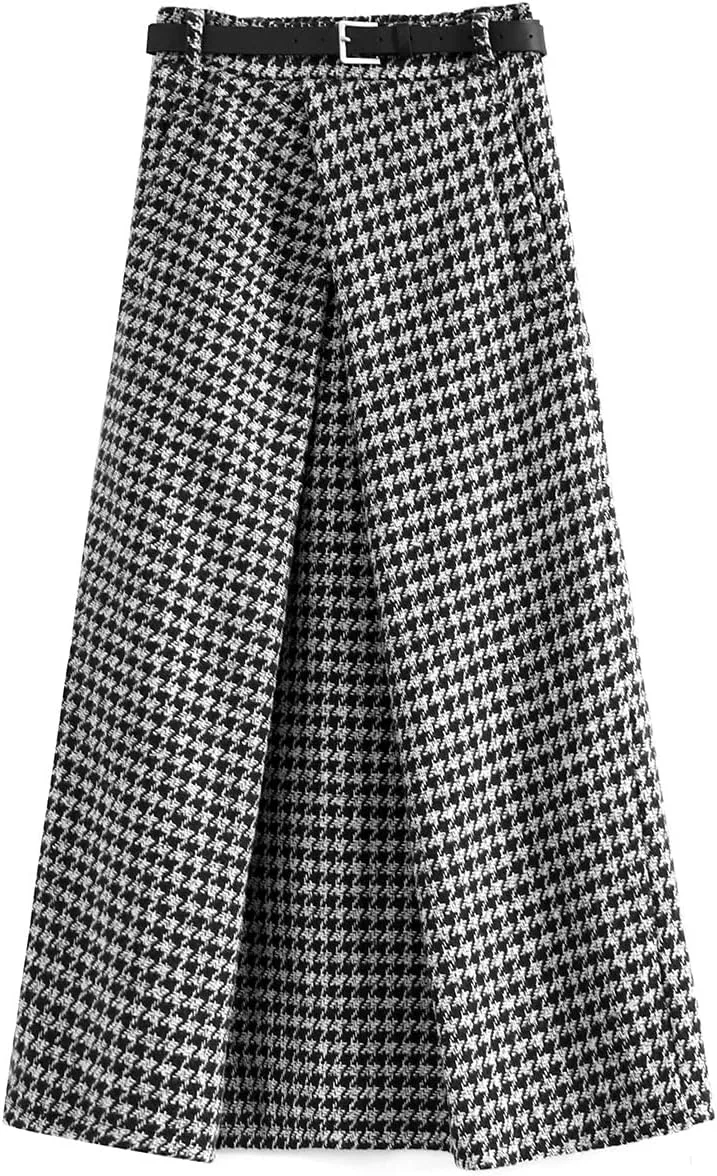 Womens High Elastic Waist Midi Pleated Skirt A-line Elegant Casual Winter Long Skirts