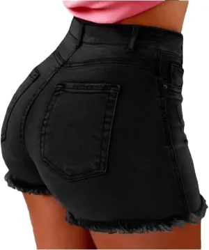 Women's High Waist Hot Pants Jeans Stretch Shorts Stretch Tassel Jeans
