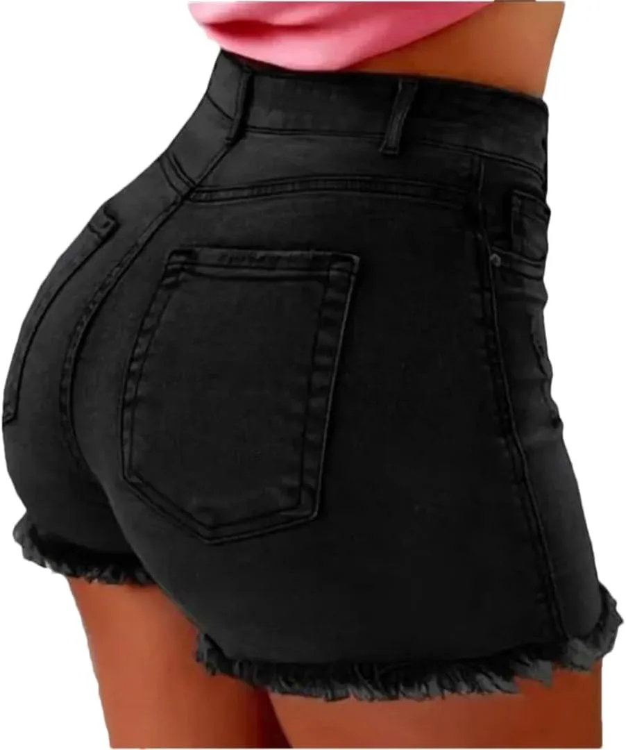 Women's High Waist Hot Pants Jeans Stretch Shorts Stretch Tassel Jeans