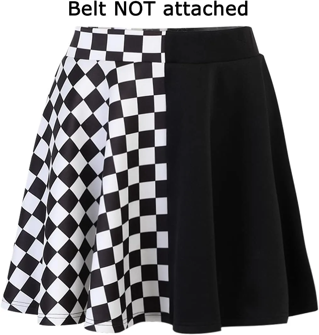 Womens High Waisted Goth Skirt Black Mini Skirts with Chain Short A-line Pleated School Tennis Dress