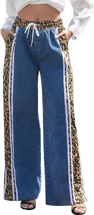 Womens High Waisted Jeans Cheetah Print Pants Wide Leg Jeans Leopard Pants Straight Leg Women Baggy Jeans Y2k