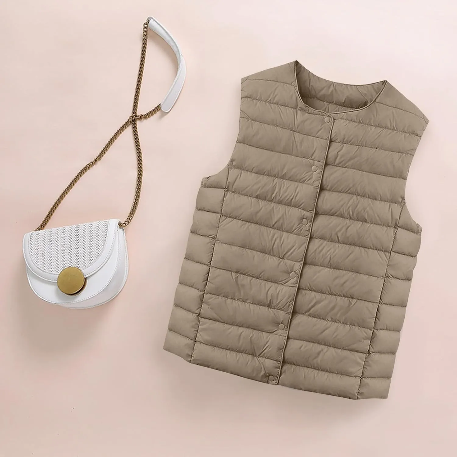 Womens Lightweight Puffer Vest Packable Warm Winter Sleeveless Jacket Crew Neck Water Resistant Quilted Vest