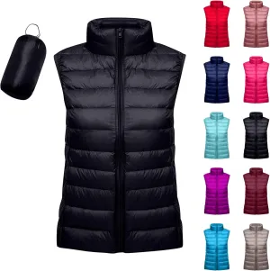 Womens Lightweight Puffer Vest Packable Warm Winter Sleeveless Jacket Stand Collar Water Resistant Quilted Vest