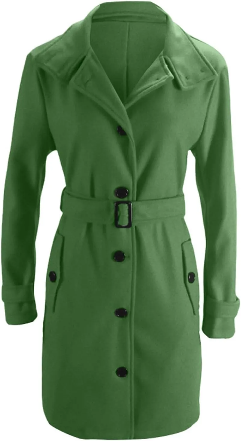 Women's Long Coat Notched Lapel Collar Double Breasted Pea Coat Winter Elegant Wool Blend Over Coats Jackets