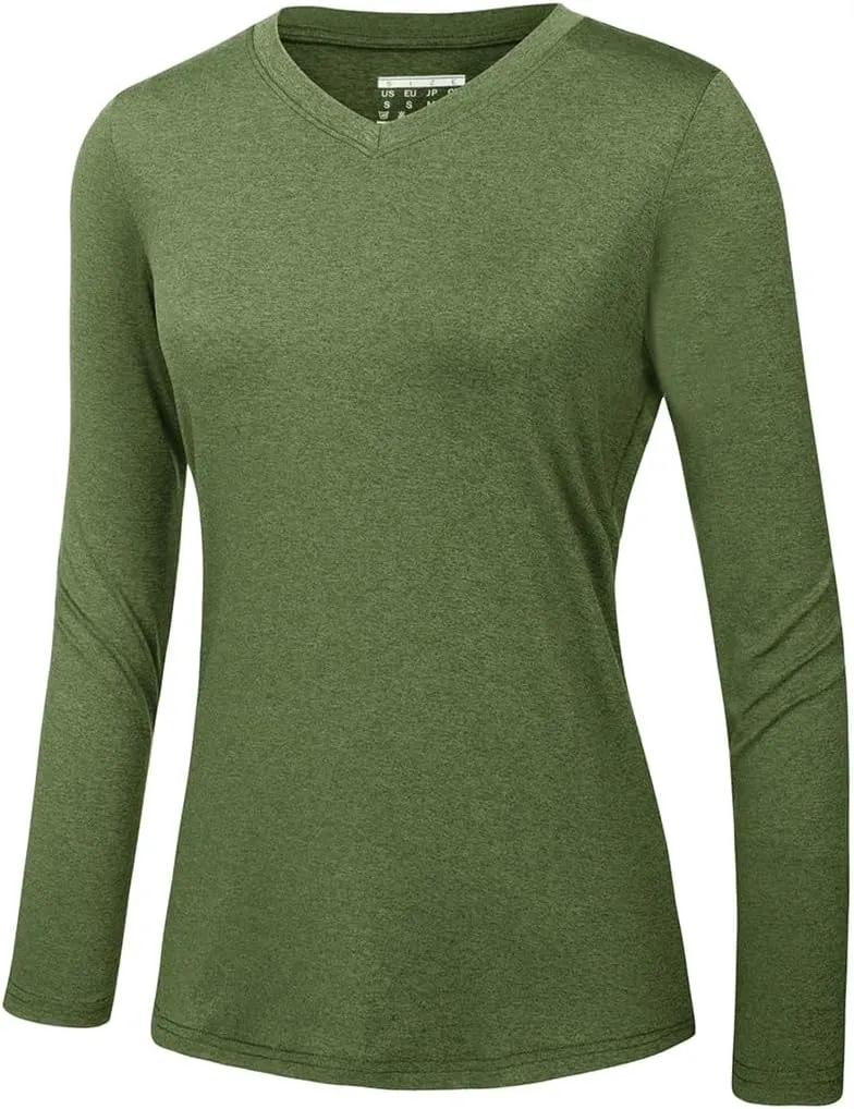Women's Long Sleeve Shirt V Neck Shirts Quick Dry T-Shirt Athletic Workout Hiking Tops T-Shirt