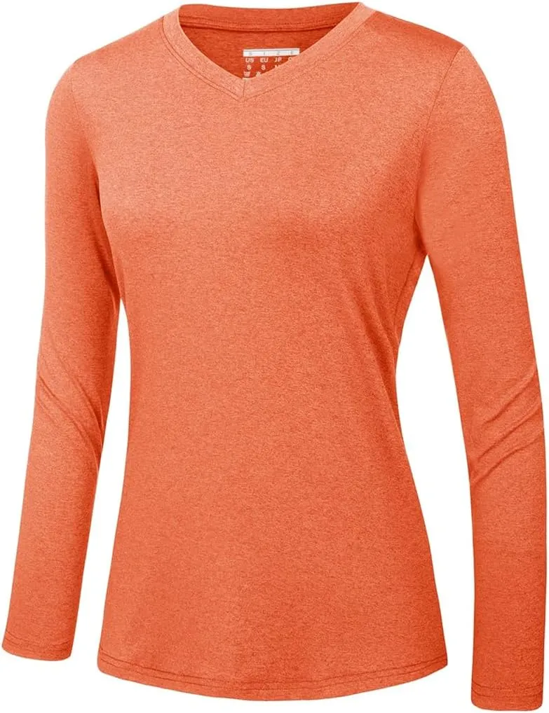 Women's Long Sleeve Shirt V Neck Shirts Quick Dry T-Shirt Athletic Workout Hiking Tops T-Shirt
