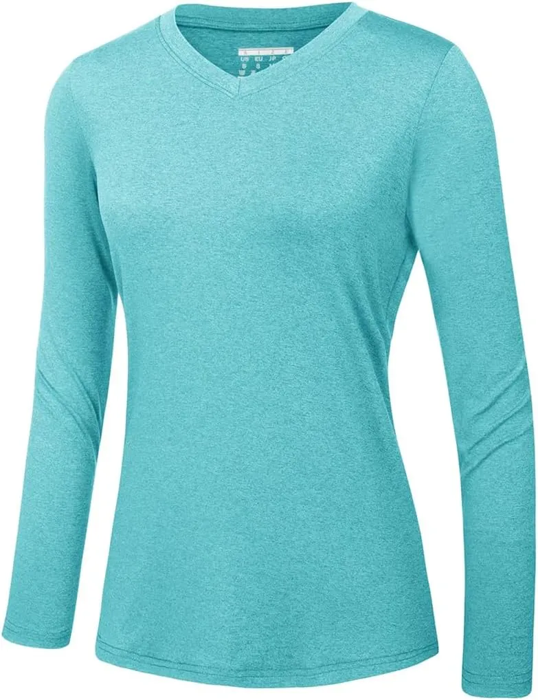 Women's Long Sleeve Shirt V Neck Shirts Quick Dry T-Shirt Athletic Workout Hiking Tops T-Shirt