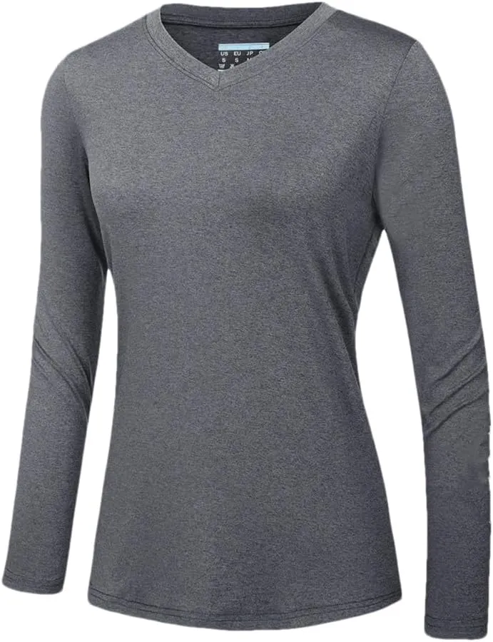 Women's Long Sleeve Shirt V Neck Shirts Quick Dry T-Shirt Athletic Workout Hiking Tops T-Shirt