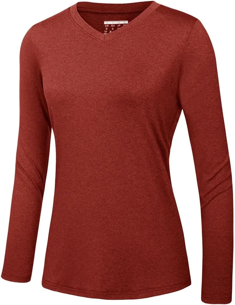 Women's Long Sleeve Shirt V Neck Shirts Quick Dry T-Shirt Athletic Workout Hiking Tops T-Shirt