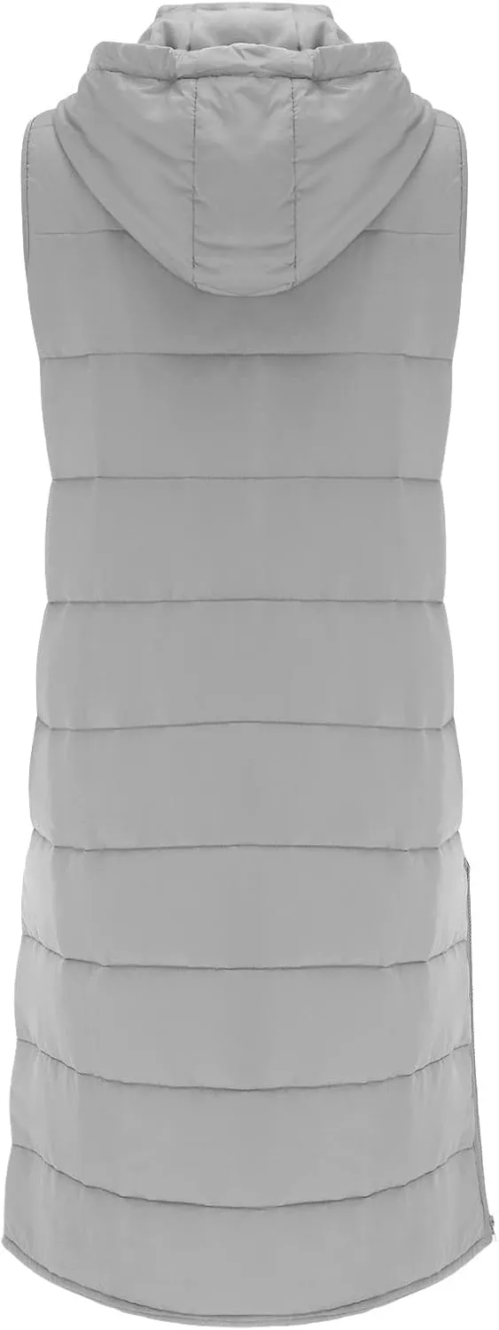 Womens Mid Length Puffer Vest Winter 2023 Drawstring with Hood Classic Light Weight Down Vests Western Padded Warm