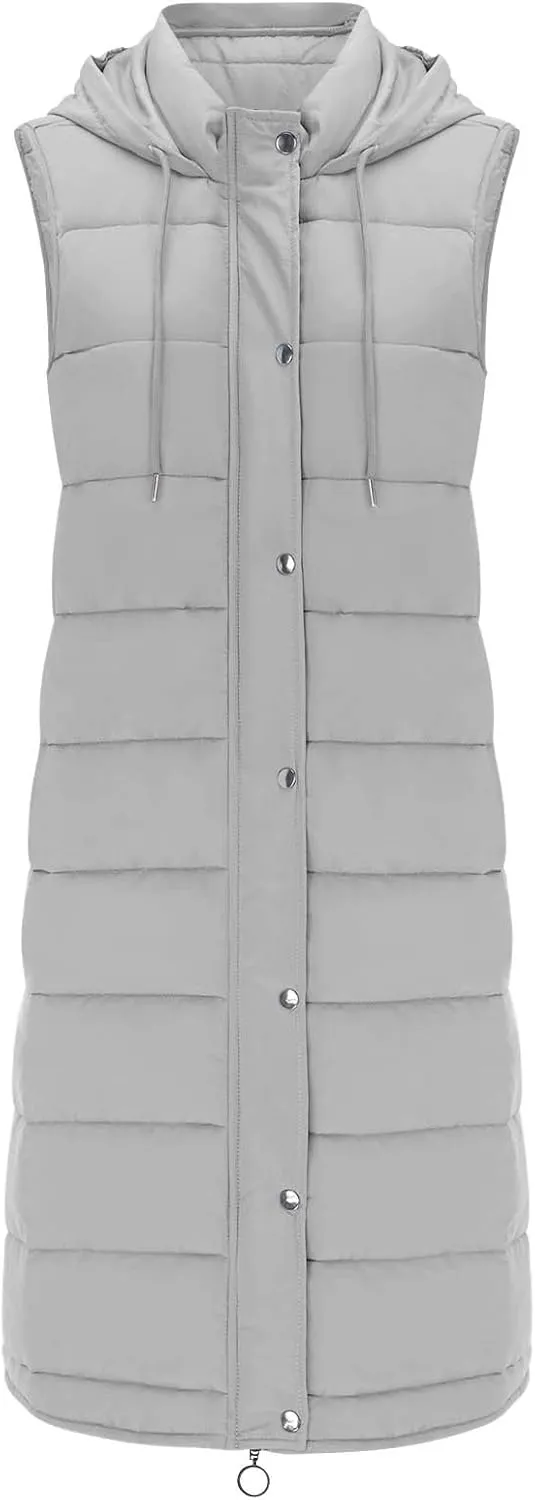 Womens Mid Length Puffer Vest Winter 2023 Drawstring with Hood Classic Light Weight Down Vests Western Padded Warm