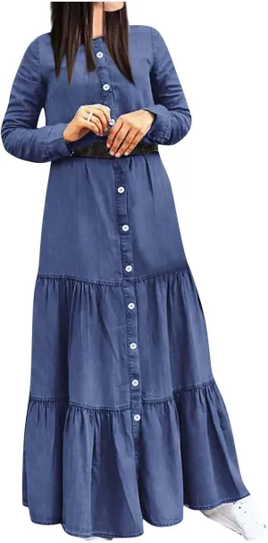 Women's Plaid Maxi Dress Button Up Tiered Ruffle Flowy Dresses Long Dresses Plus Size Elegant Casual Boho Shirt Dress