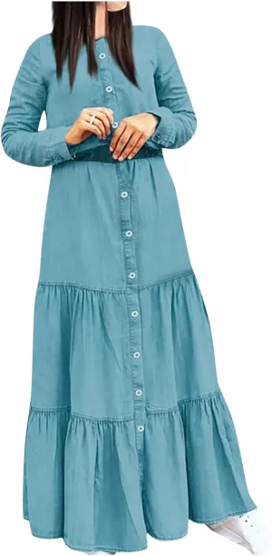 Women's Plaid Maxi Dress Button Up Tiered Ruffle Flowy Dresses Long Dresses Plus Size Elegant Casual Boho Shirt Dress