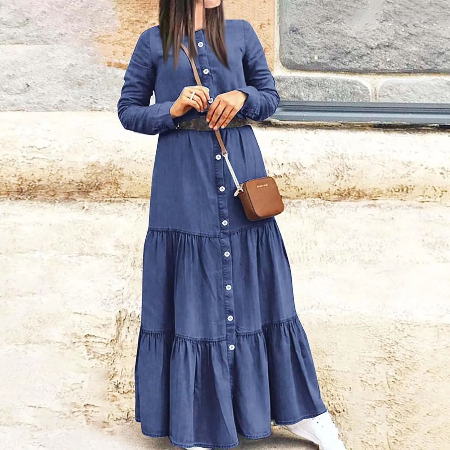 Women's Plaid Maxi Dress Button Up Tiered Ruffle Flowy Dresses Long Dresses Plus Size Elegant Casual Boho Shirt Dress