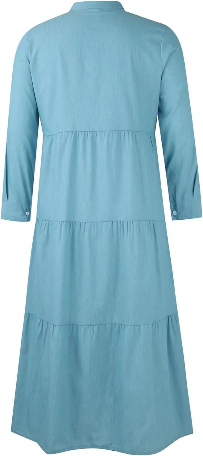 Women's Plaid Maxi Dress Button Up Tiered Ruffle Flowy Dresses Long Dresses Plus Size Elegant Casual Boho Shirt Dress