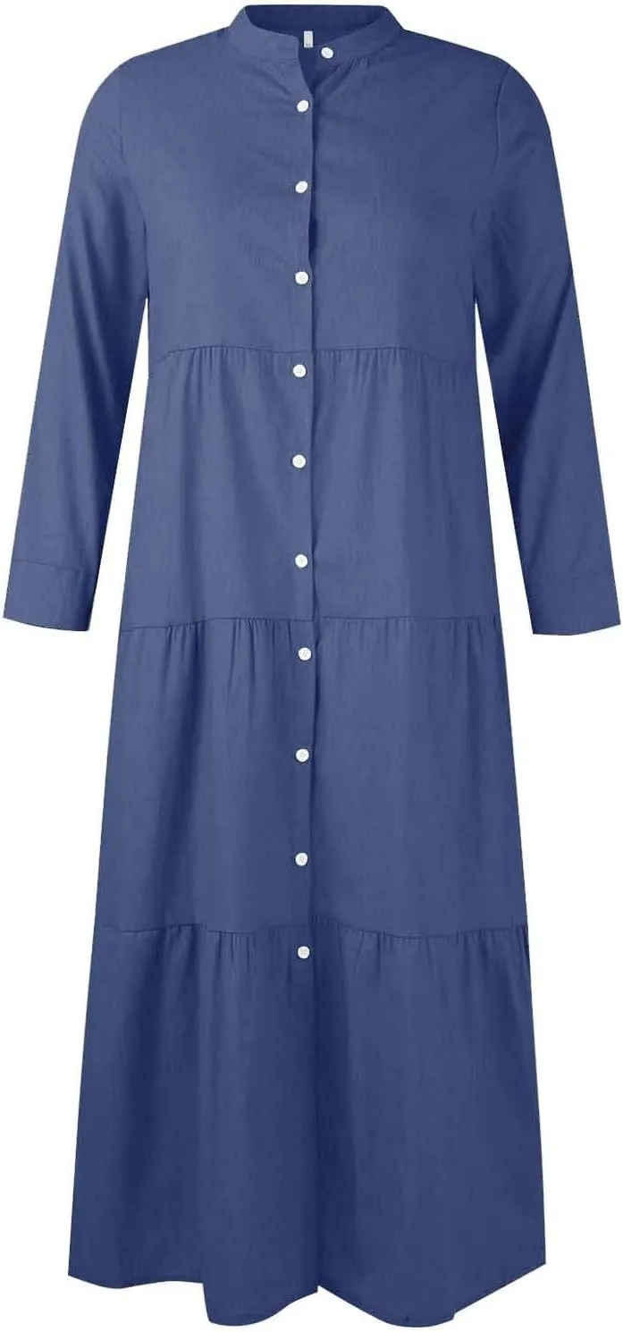 Women's Plaid Maxi Dress Button Up Tiered Ruffle Flowy Dresses Long Dresses Plus Size Elegant Casual Boho Shirt Dress