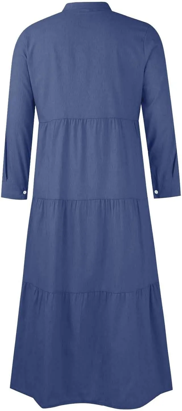 Women's Plaid Maxi Dress Button Up Tiered Ruffle Flowy Dresses Long Dresses Plus Size Elegant Casual Boho Shirt Dress