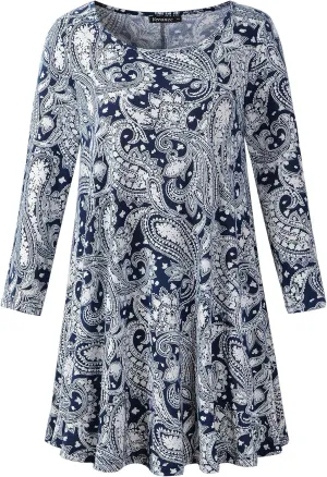 Women's Plus Size Swing Tunic Top 3/4 Sleeve Floral Flare T-Shirt