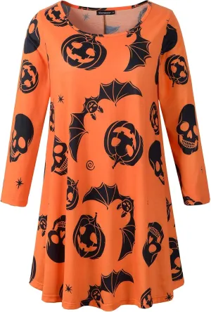 Women's Plus Size Swing Tunic Top 3/4 Sleeve Floral Flare T-Shirt