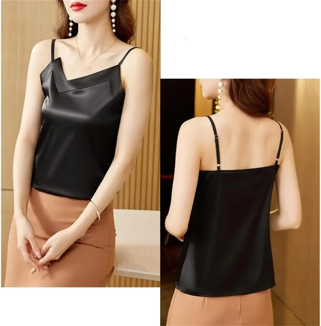 Women's Shirt Camisole Satin Bottoming Shirt Vest Silk Women's V-Neck Irregular Shirt