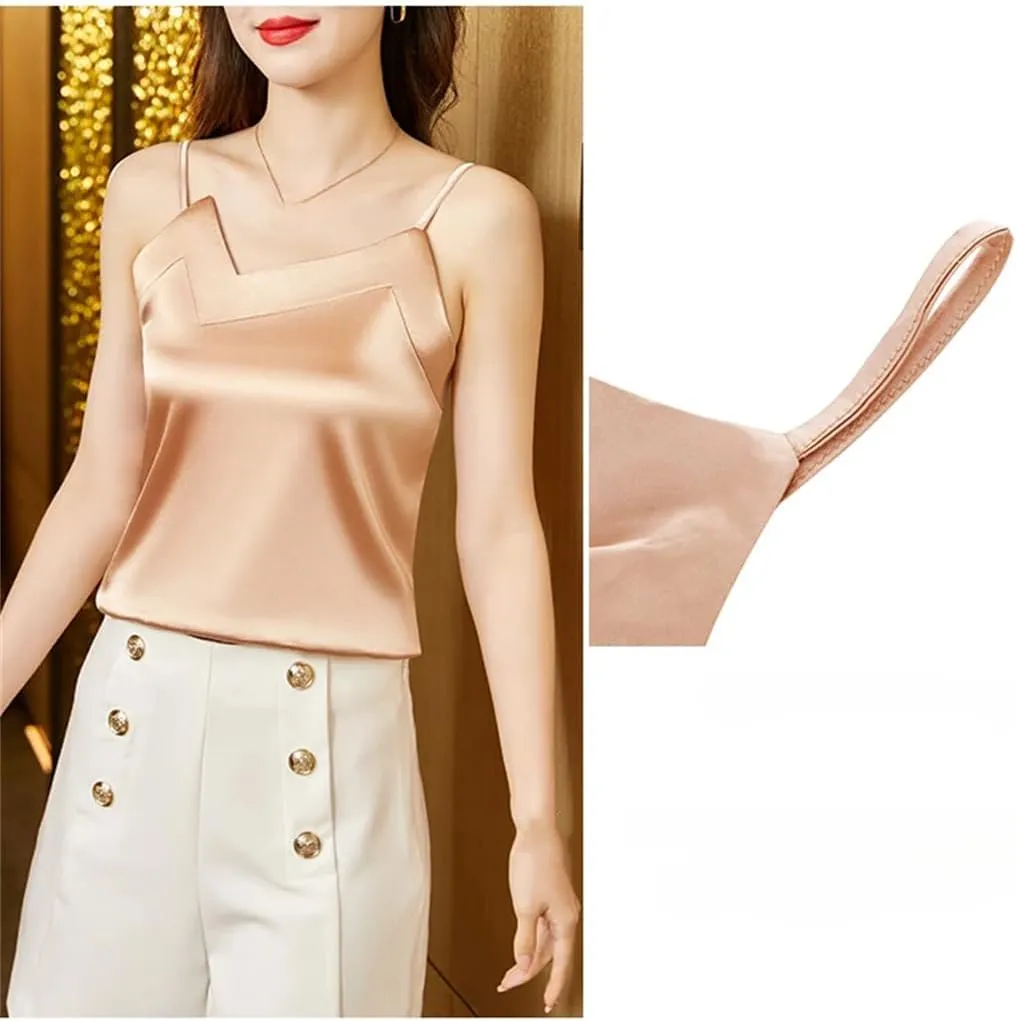 Women's Shirt Camisole Satin Bottoming Shirt Vest Silk Women's V-Neck Irregular Shirt